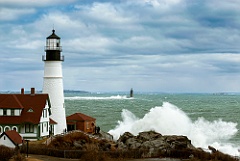 Giant Waves Break Between Lighthouses in Maine
